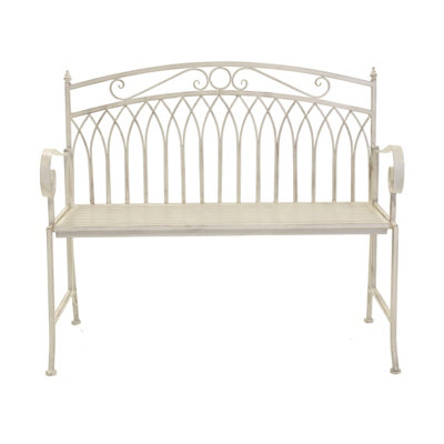 Charles Bentley Wrought Iron Feminine Bench - Antique White - 7