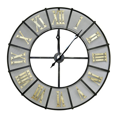 Charles Bentley Wrought Iron Outdoor Garden Metal Clock - Black & Antique Brass