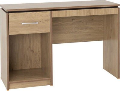 Charles Computer Desk in Oak Effect Veneer with Walnut Trim