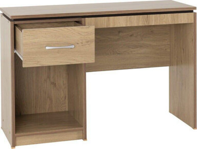 Charles Computer Desk in Oak Effect Veneer with Walnut Trim