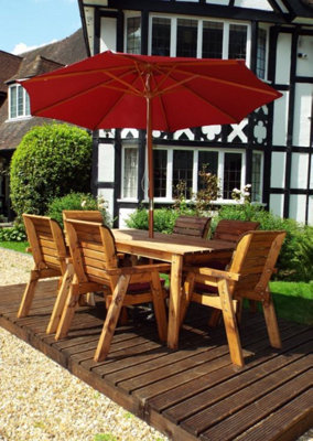 Charles Taylor 6 Seater Wooden Rectangular Dining Table & Chairs Set Red Cushion