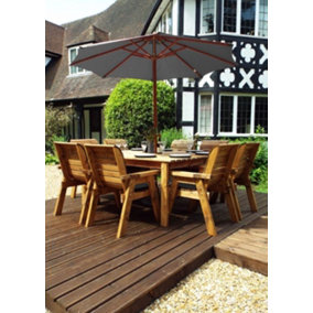 Charles Taylor 8 Seater Wooden Square Garden Dining Table & Chairs Parasol Grey