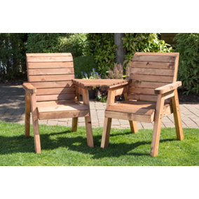 Charles Taylor Hand Made 2 Seater Chunky Rustic Wooden Garden Furniture Love Seat with Tray Flatpacked