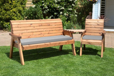 Charles Taylor Wooden Companion Angled Garden 4 Seat Chair Bench Grey Cushion