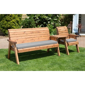 Charles Taylor Wooden Companion Straight Garden 4 Seat Chair Bench Grey Cushion