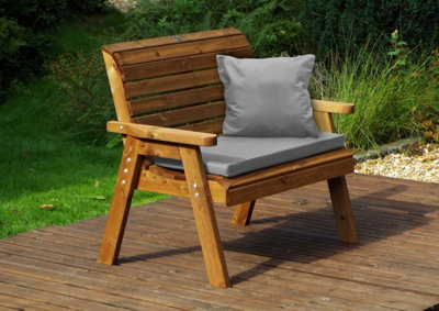 Charles Taylor Wooden Garden 2 Seater Bench Seat Armchair & Grey Cushion & Cover