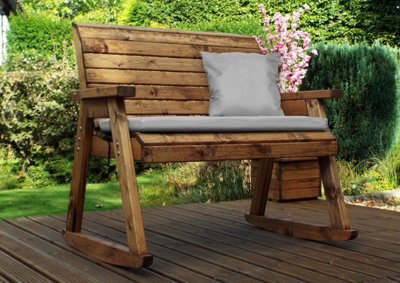 Charles Taylor Wooden Garden 2 Seater Rocker Bench Rocking Chair & Grey Cushion