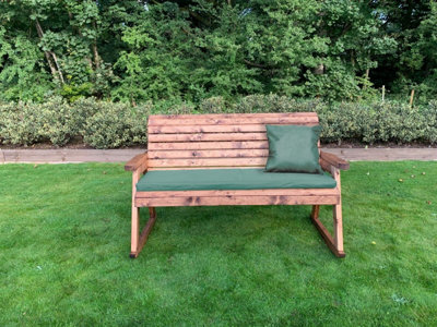 Charles Taylor Wooden Garden 3 Seater Rocker Bench Rocking Chair & Green Cushion