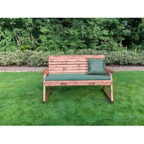 Charles Taylor Wooden Garden 3 Seater Rocker Bench Rocking Chair & Green Cushion