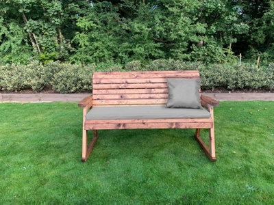 Charles Taylor Wooden Garden 3 Seater Rocker Bench Rocking Chair & Grey Cushion