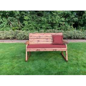 Charles Taylor Wooden Garden 3 Seater Rocker Bench Rocking Chair & Red Cushion