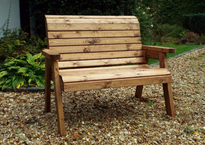 Charles Taylor Wooden Garden 4 Seater Chair Bench Set Round & Table Grey Cushion - 3