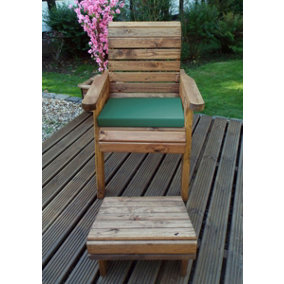 Charles Taylor Wooden Garden Chair Seat Lounger & Footstool & Green Cushion