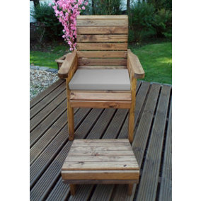 Charles Taylor Wooden Garden Chair Seat Lounger & Footstool & Grey Cushion