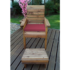 Charles Taylor Wooden Garden Chair Seat Lounger & Footstool & Red Cushion