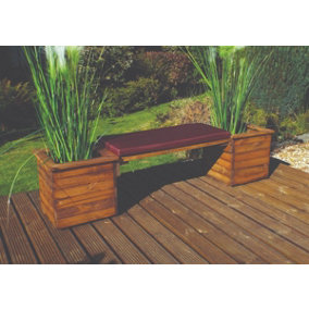 Charles Taylor Wooden Garden Square Raised Planter Bench Seat & Red Cushion