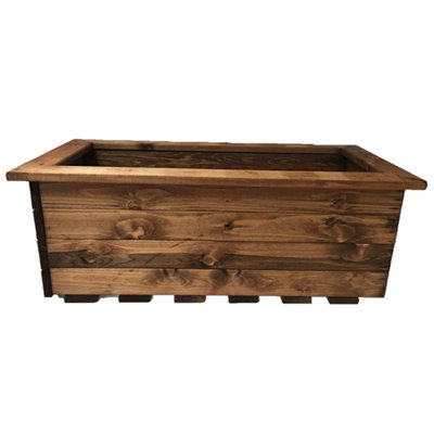 Charles Taylor Wooden Trough Planter Brown (82cm x 41cm x 31cm)