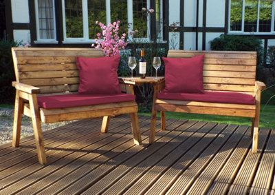 Comfortable English Twin Bench Set with Angled Tray - High Quality British Craftsmanship - 10 Year Rot Free Guarantee