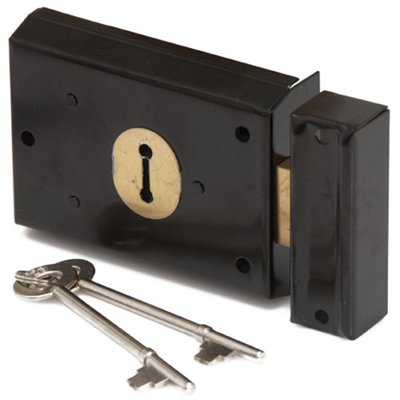 Charles Watson 100mm/4" Double Handed Rim Dead Lock Black Garden Shed Gate Lock