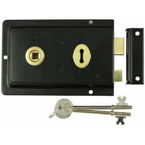 Charles Watson 150mm Double Handed Rim Lock Black Gate Shed Secure Door Lock