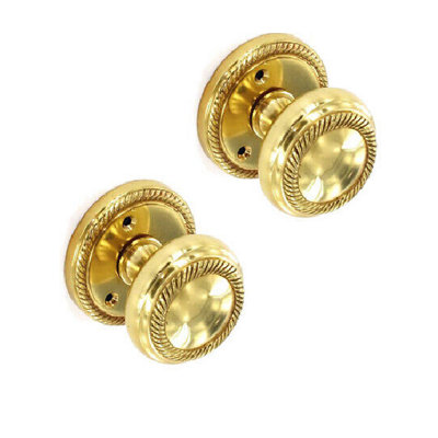 Charles Watson Georgian Mortice Knobs Brass Pairs Roped Styling