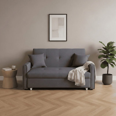 Charleston Extra Wide 2 Seater Linen Dark Grey Double Sofa Bed