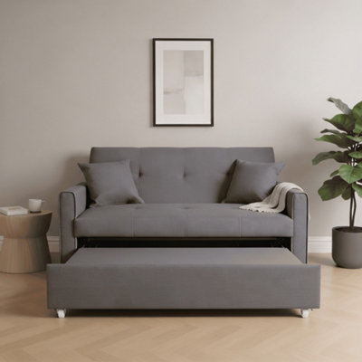 Charleston Extra Wide 2 Seater Linen Dark Grey Double Sofa Bed