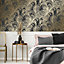 Charleston Feather Wallpaper In Black And Gold