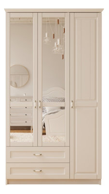 CHARLOTTE 3 Door 2 Drawer Mirrored White Wardrobe