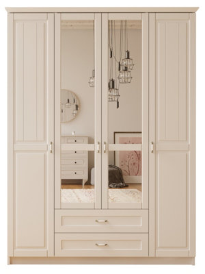 CHARLOTTE 4 Door 2 Drawer Mirrored White Wardrobe