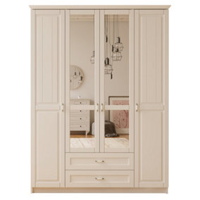 CHARLOTTE 4 Door 2 Drawer Mirrored White Wardrobe