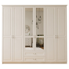 CHARLOTTE 6 Door 2 Drawer Mirrored White Wardrobe