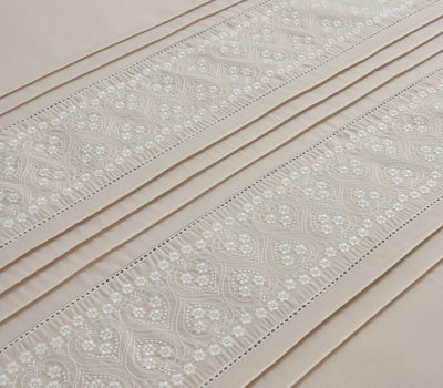 Charlotte Embroidered Floral Duvet Cover Set with Pillowcases Included (Natural)