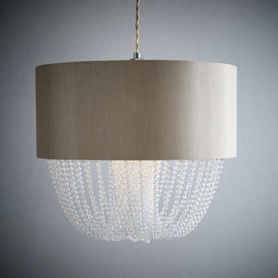 Charlotte Grey Fabric with Clear Acrylic Beads Light Pendant