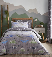 Charlotte Thomas Dino Grey Duvet Cover Set Reversible With Pillowcases Double