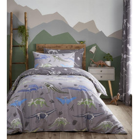 Charlotte Thomas Dino Grey Duvet Cover Set Reversible With Pillowcases Double