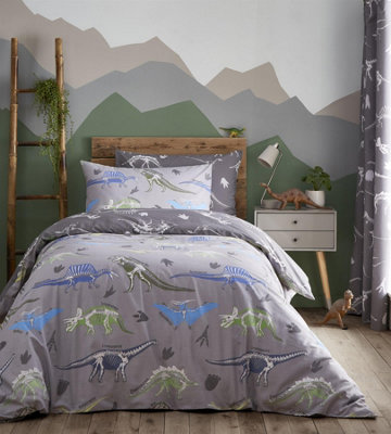 Charlotte Thomas Dino Grey Duvet Cover Set Reversible With Pillowcases Single