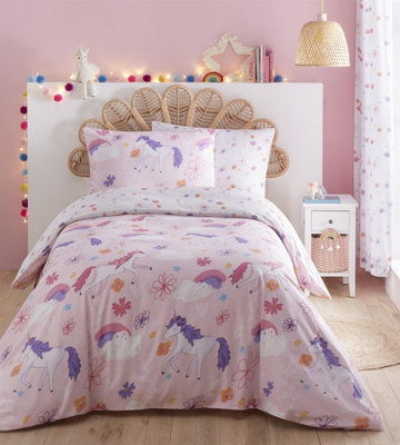 Charlotte Thomas Pink Unicorn Duvet Cover Set Reversible With Pillowcases Double