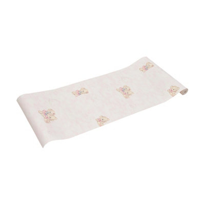 Charming Bear Motif Non Pasted Non Woven 3D Embossed Wallpaper Roll 950 centimeters Length by 53 centimeters Width
