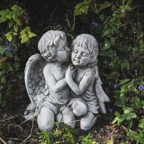 Charming Cupid Lovers Stone Cast Statue