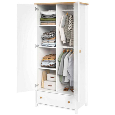 Charming Hinged Door Wardrobe with Drawer, Shelves and Hanging Rail (H)1860mm (W)850mm (D)520mm - Children's Clothing Organiser