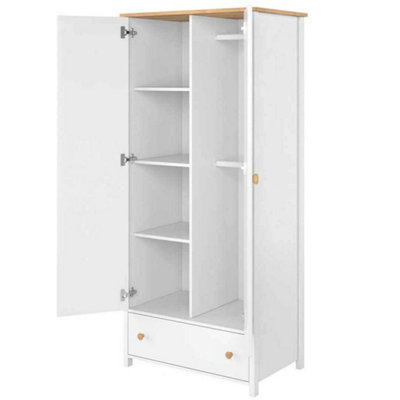 Charming Hinged Door Wardrobe with Drawer, Shelves and Hanging Rail (H)1860mm (W)850mm (D)520mm - Children's Clothing Organiser