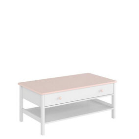 Charming Luna Coffee Table in White Matt & Pink - Versatile Storage with Drawer (H)470mm (W)1100mm (D)600mm