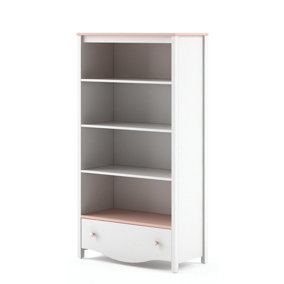 Charming Mia Bookcase with Shelves and Drawers in White Matt & Pink - (H)1610mm x (W)850mm x (D)410mm, Perfect Storage for Girls