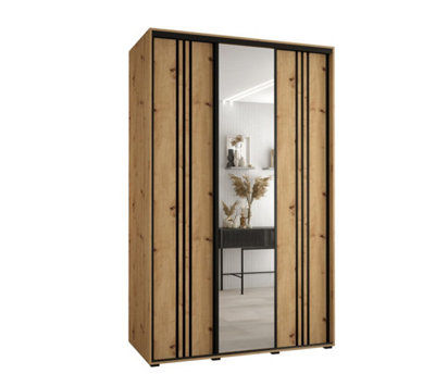 Charming Oak Artisan Cannes VII Sliding Wardrobe H2050mm W1500mm D600mm with Customisable Black Steel Handles