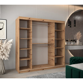 Charming Oak Artisan Sliding Door Wardrobe H2000mm W2000mm D620mm with Mirrored Panels and Silver Handles