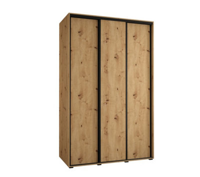 Charming Oak Artisan Wardrobe H2050mm W1500mm D600mm with Customisable Black Steel Handles