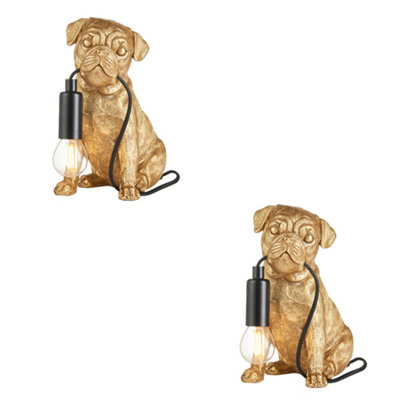 Charming Set of 2 Vintage Gold Pug Puppy Table Lamps for Dog Lovers