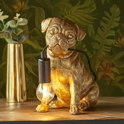 Charming Set of 2 Vintage Gold Pug Puppy Table Lamps for Dog Lovers