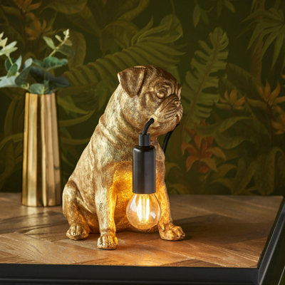 Charming Set of 2 Vintage Gold Pug Puppy Table Lamps for Dog Lovers